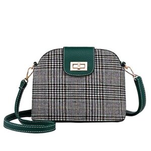 mn&sue elegant women’s plaid tweed fabric shoulder handbag satchel shell shape lady purse evening bag (style a green)