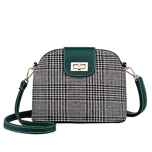 Mn&Sue Elegant Women's Plaid Tweed Fabric Shoulder Handbag Satchel Shell Shape Lady Purse Evening Bag (Style A Green)