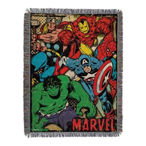 marvel’s avengers, “retro heroes” metallic woven tapestry throw blanket, 48″ x 60″, multi color