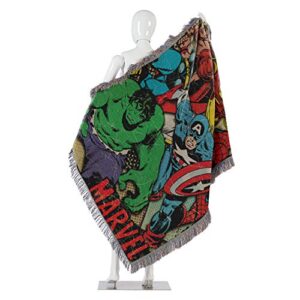 Marvel's Avengers, "Retro Heroes" Metallic Woven Tapestry Throw Blanket, 48" x 60", Multi Color