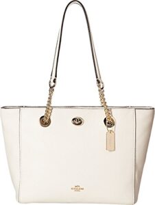 coach pebbled turnlock chain tote 27 li/chalk one size