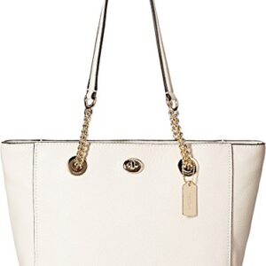 COACH Pebbled Turnlock Chain Tote 27 Li/Chalk One Size