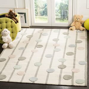 safavieh kids collection 5′ x 7′ ivory/multi sfk909a handmade polka dot stripe wool area rug
