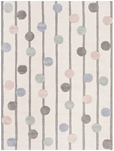 SAFAVIEH Kids Collection 5' x 7' Ivory/Multi SFK909A Handmade Polka Dot Stripe Wool Area Rug