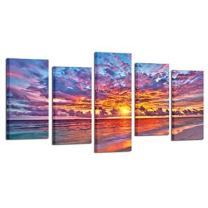 kreative arts – 5 pieces modern canvas painting wall art colorful sunset over ocean on maldives seascape picture print on canvas giclee artwork for wall decor (large size: l 60” x h 32”)
