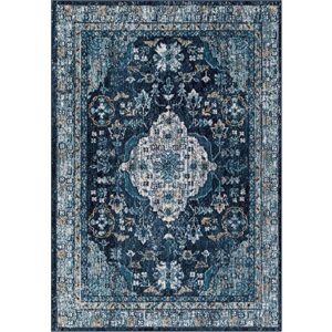 Home Dynamix Nicole Miller Patio Starlight Willow Indoor/Outdoor Area Rug 7'9"x10'2", Traditional Medallion Navy Blue/Tan