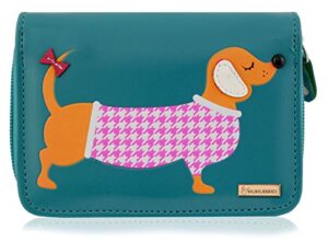 kukubird new girls / ladies medium dachshund cartoon designs purse wallet – blue