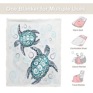 Sleepwish Sea Turtle Blanket Turtle Fleece Throw Blanket for Kids Girls Boys Aqua Blue Super Soft Plush Beach Turtle Sherpa Blanket for Couch Sofa Bed Turtle Gifts for Women Turtle Lovers (50" x 60")