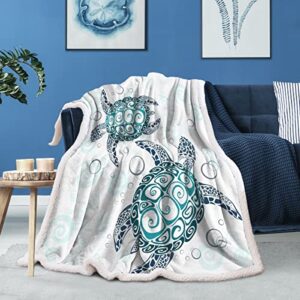 Sleepwish Sea Turtle Blanket Turtle Fleece Throw Blanket for Kids Girls Boys Aqua Blue Super Soft Plush Beach Turtle Sherpa Blanket for Couch Sofa Bed Turtle Gifts for Women Turtle Lovers (50" x 60")