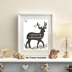 KAIRNE Woodland Inspirational Quote Art Print,Forest Animals Bible Verse Canvas Poster Picture,Set Of 4(8”x10”,Unframed) Watercolor Nursery Wall Art For Kids Room Decor