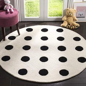 safavieh kids collection 5′ round ivory / black sfk904d handmade polka dot wool area rug