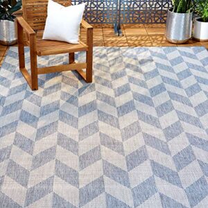 nicole miller new york patio country calla contemporary herringbone indoor/outdoor area rug, blue/grey, 7’9″x10’2″