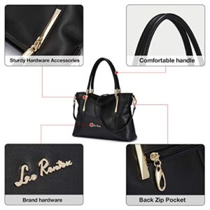 Cow Leather Tote Handbags for Women Pocketbooks Top-handle Bags Ladies Medium-sized Zipper Purses (Black)