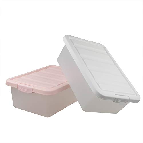 Yubine Plastic Bin with Lid, 14 Quart Latching Tote, 2 Packs