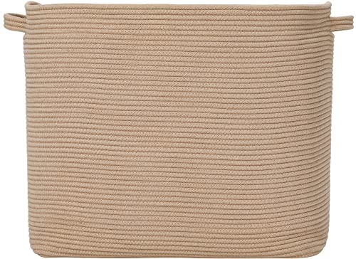 22"x14"x18" Mega Size Rectangular Extra Large Storage Basket, Cotton Rope Storage Baskets, All Beige