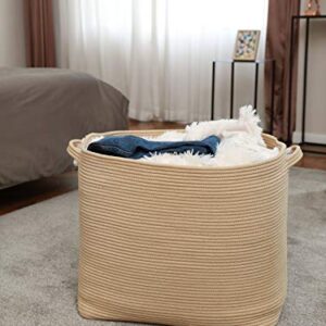 22"x14"x18" Mega Size Rectangular Extra Large Storage Basket, Cotton Rope Storage Baskets, All Beige