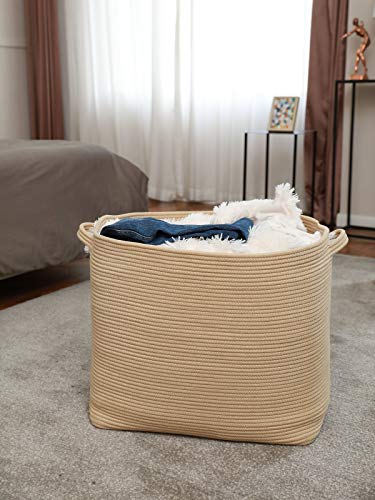 22"x14"x18" Mega Size Rectangular Extra Large Storage Basket, Cotton Rope Storage Baskets, All Beige