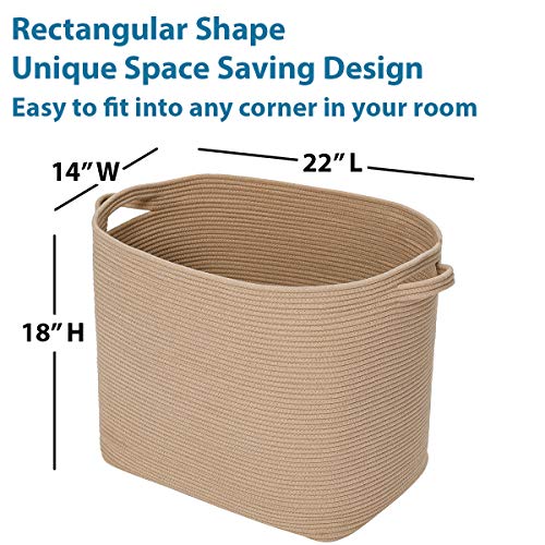 22"x14"x18" Mega Size Rectangular Extra Large Storage Basket, Cotton Rope Storage Baskets, All Beige