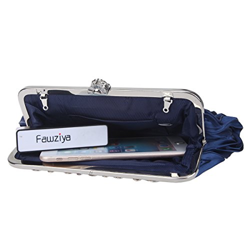 Fawziya Satin Pleated Clutch Crystal Evening Bags For Women Formal-Navy Blue