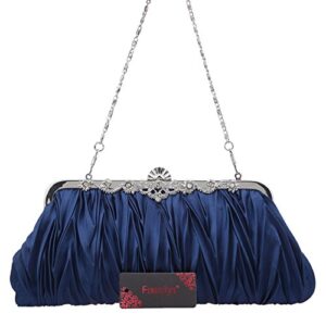 Fawziya Satin Pleated Clutch Crystal Evening Bags For Women Formal-Navy Blue