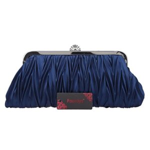 Fawziya Satin Pleated Clutch Crystal Evening Bags For Women Formal-Navy Blue