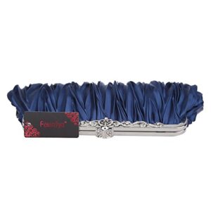 Fawziya Satin Pleated Clutch Crystal Evening Bags For Women Formal-Navy Blue