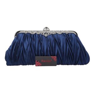 Fawziya Satin Pleated Clutch Crystal Evening Bags For Women Formal-Navy Blue