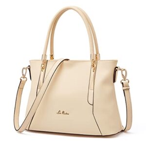 laorentou cow leather handbags for women top-handle bags purse ladies leather satchel shoulder bags (beige)