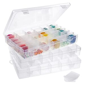 3 pack jewelry organizer box for earrings, clear plastic bead storage containers for crafts (36 compartments)