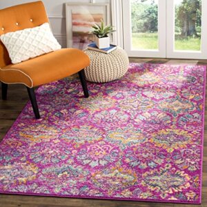 safavieh madison collection 3′ x 5′ fuchsia/blue mad144f boho chic damask non-shedding living room bedroom accent rug