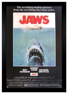 jaws movie, great white shark 24×36 framed poster (c2-1055)