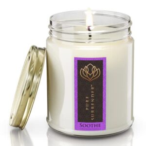stillwater bath and body soothing lavender vanilla aromatherapy scented candle | therapeutic grade essential oils | non toxic long lasting vegan soy wax | 9 oz jar | hand made in the usa