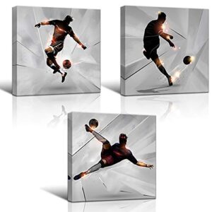 klvos soccer wall art prints boy room sports theme decor stretched and gallery wrap modern home decoration for man cave bedroom ready to hang – 12x12inchx3 panel