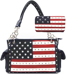 american flag usa stars and stripes concealed carry purse women country handbag wallet set red white blue (#3 navy blue set)