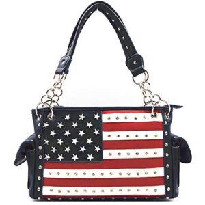 American Flag USA Stars and Stripes Concealed Carry Purse Women Country Handbag Wallet Set Red White Blue (#3 Navy Blue Set)