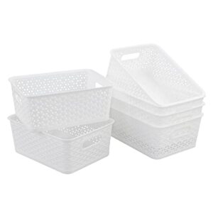 wekioger plastic weave storage basket, 6-pack white pantry bin