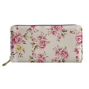 alemiu womens travel casual leather wallets long style outdoor purse clutch handbag zip around pink floral printed