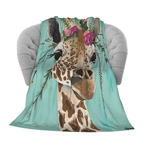 Giraffe with Floral Headpiece Flannel Fleece Throw Blanket Living Room/Bedroom/Sofa Couch Warm Soft Bed Blanket for Kids Adults All Season 50x60 inch
