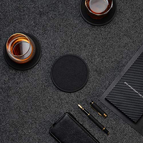 Absorbent Coasters for Drinks with Holder - 6packs, Silicone Coasters with Soft Felt Insert, Black (Coasters with Holder, Black)