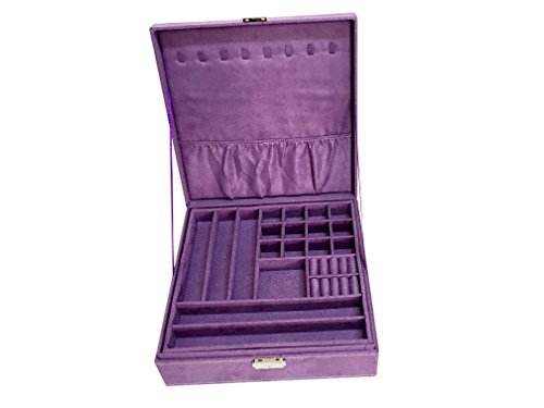 Sodynee® Purple Two-Layer Lint Jewelry Box Organizer Display Storage Case with Lock