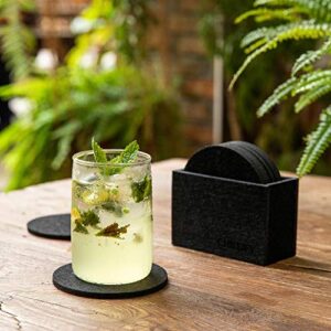 Chillify Felt Coasters with Holder | Kitchen Home Decor Gift | Non-Slip, Water Resistant, Washable | Set of 8 | Black