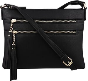 b brentano vegan multi-zipper crossbody handbag purse with tassel accents (black 1)