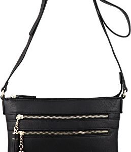 B BRENTANO Vegan Multi-Zipper Crossbody Handbag Purse with Tassel Accents (Black 1)