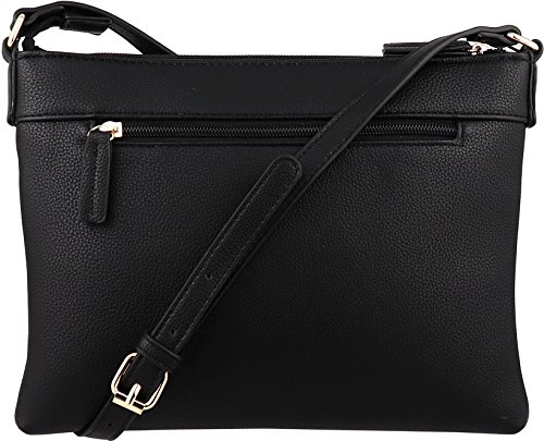 B BRENTANO Vegan Multi-Zipper Crossbody Handbag Purse with Tassel Accents (Black 1)