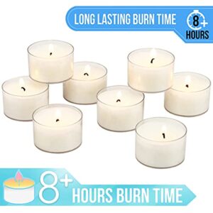 Stonebriar Bulk 96 Pack Unscented Smokeless Long Burning Clear Cup Tea Light Candles with 8 Hour Extended Burn Time, White