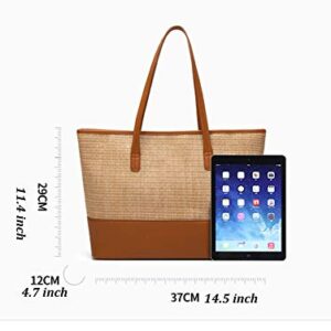 Yoofashion Straw Tote Bag for Women Shoulder Bag Summer Beach Bag Girls Fashion Top Handle Handbag (A110-black)