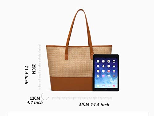 Yoofashion Straw Tote Bag for Women Shoulder Bag Summer Beach Bag Girls Fashion Top Handle Handbag (A110-black)