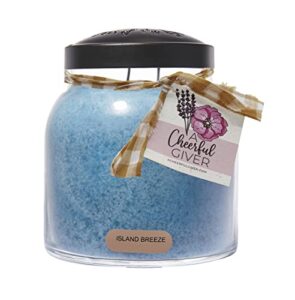 a cheerful giver — island breeze – 34oz papa scented candle jar with lid – keepers of the light – 155 hours of burn time, gift candle, blue