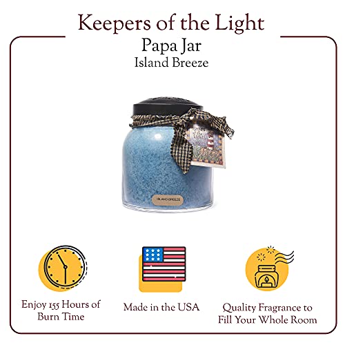 A Cheerful Giver — Island Breeze - 34oz Papa Scented Candle Jar with Lid - Keepers of the Light - 155 Hours of Burn Time, Gift Candle, Blue