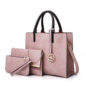 women handbags sets 3 pcs large capacity handbag chain shoulder bag clutch wrist purse, pink
